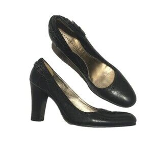 Kenneth Cole heels Women's 10 black leather pumps faux strap buckle back Chunky